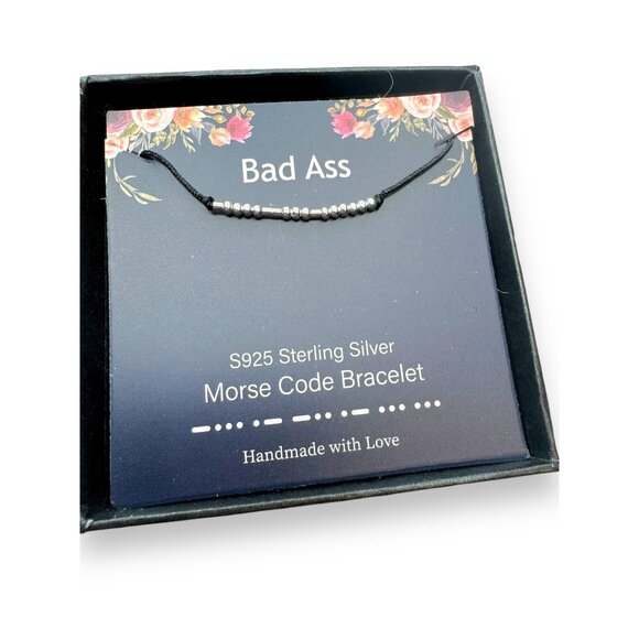 Bad A** S925 Sterling Silver Morse Code Bracelet Adjustable Handmade - Picture 2 of 3